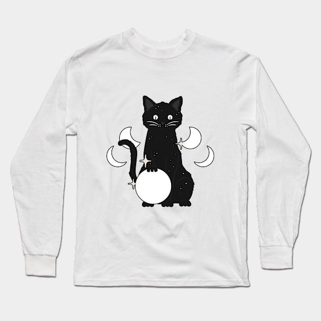Halloween Witchy Black Cat Long Sleeve T-Shirt by Mooxy